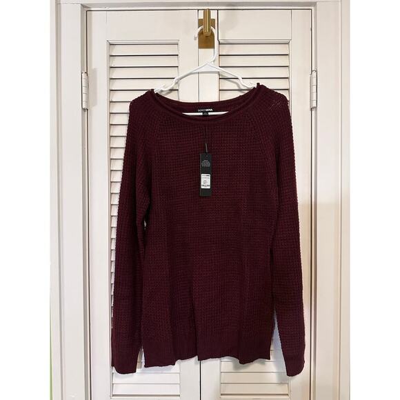 Fashion Nova Sweaters - Fashion Nova Ariana Waffle Knit Sweater – Burgundy Long Sleeve Pullover, Size L
